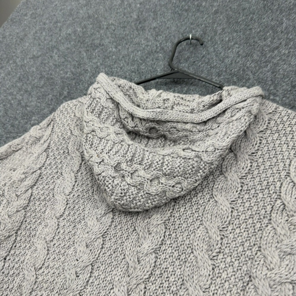 Aran Crafts Sweater Womens M Gray Merino Wool Cable Knit Full Zip Hooded Casual - Picture 7 of 9